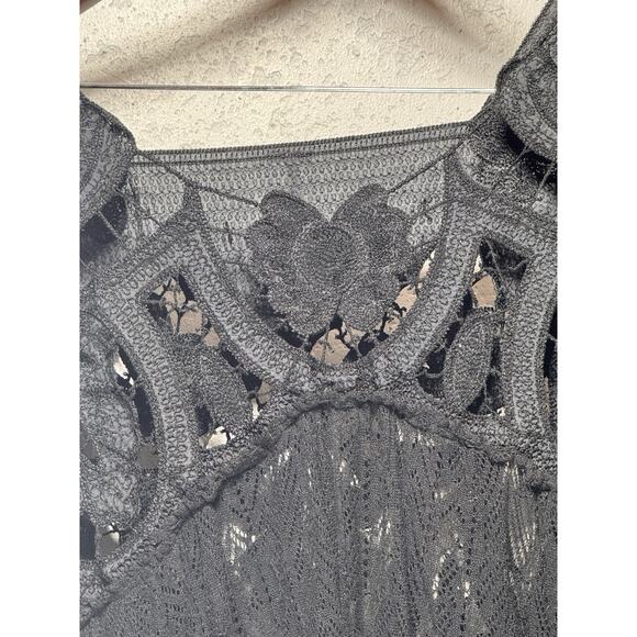 Free People Black Lace/Mesh/Beaded Long Sleeve Tunic/Mini Dress Size XS NWOT - Picture 2 of 5